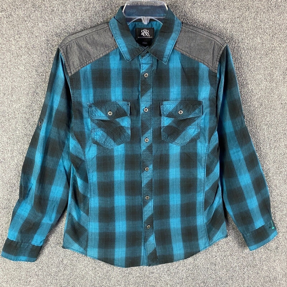 Rock & Republic Button Up Shirt Men's Small Long Sleeve Cotton Blend Adults S